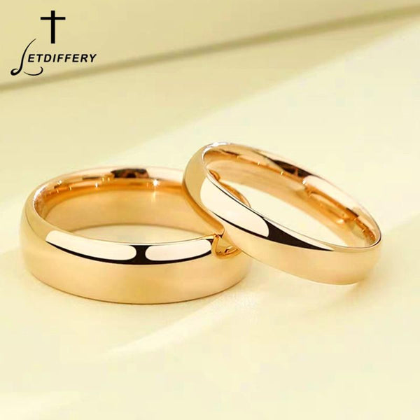 Letdiffery Smooth Stainless Steel Couple Rings Gold Simple 4MM Women Men Lovers Wedding Jewelry Engagement Gifts AExp