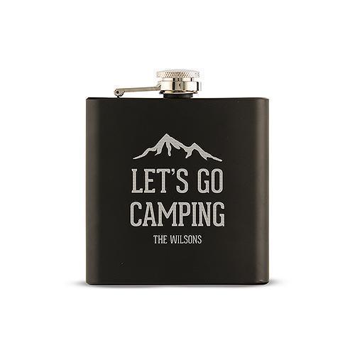 Let's Go Camping Etched Black Hip Flask (Pack of 1)-Personalized Gifts For Men-JadeMoghul Inc.