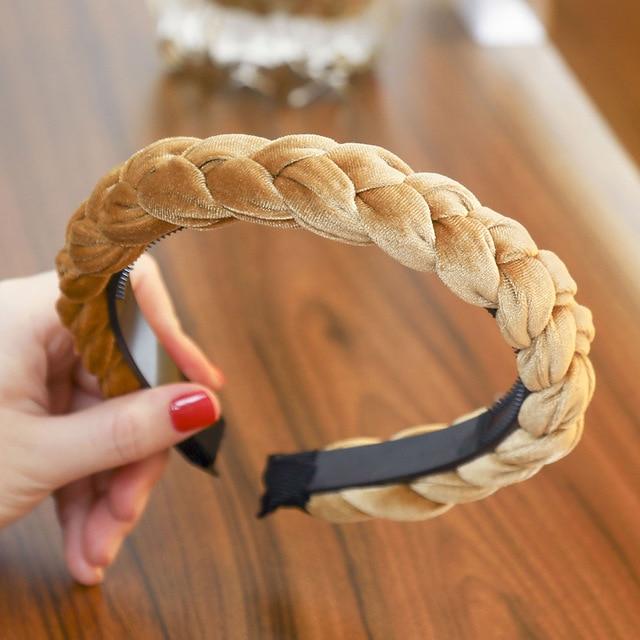 LEVAO Solid Color Velvet Braid Headband with Teeth Hair Accessories Korean Twists Hairband Women and Girls Head Wear AExp