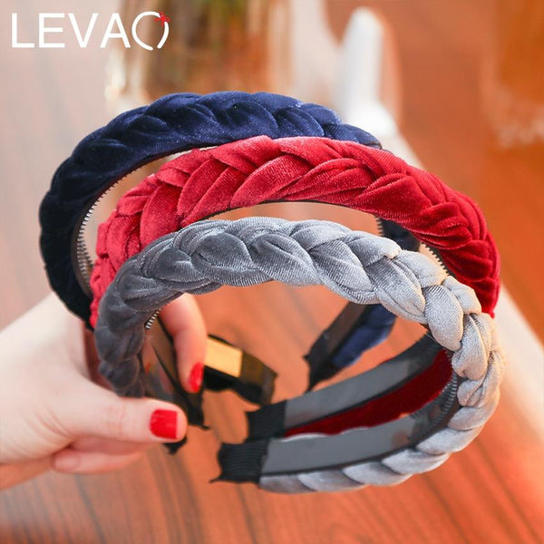 LEVAO Solid Color Velvet Braid Headband with Teeth Hair Accessories Korean Twists Hairband Women and Girls Head Wear AExp