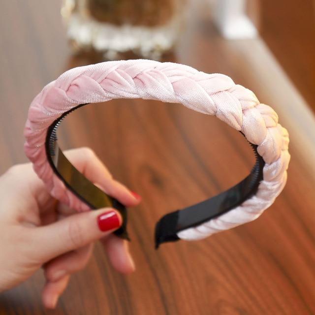 LEVAO Solid Color Velvet Braid Headband with Teeth Hair Accessories Korean Twists Hairband Women and Girls Head Wear AExp
