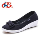 LIBANG High Quality Women Platform Shoes Wedges Autumn Summer Women Pumps Shallow Breathable Shoes Women Canvas Shoes with Bow-Blue-6-China-JadeMoghul Inc.