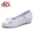 LIBANG High Quality Women Platform Shoes Wedges Autumn Summer Women Pumps Shallow Breathable Shoes Women Canvas Shoes with Bow-White-6-China-JadeMoghul Inc.