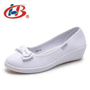 LIBANG High Quality Women Platform Shoes Wedges Autumn Summer Women Pumps Shallow Breathable Shoes Women Canvas Shoes with Bow-White-6-China-JadeMoghul Inc.