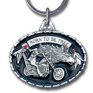 Licensed Sports Accessories - Born to be Free Motorcycle Metal Key Chain with Enameled Details-Key Chains,Sculpted Key Chain,Enameled Key Chain-JadeMoghul Inc.