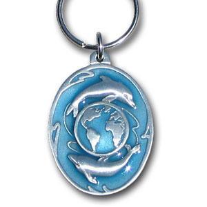Licensed Sports Accessories - Dolphins and Earth Metal Key Chain with Enameled Details-Key Chains,Sculpted Key Chain,Enameled Key Chain-JadeMoghul Inc.