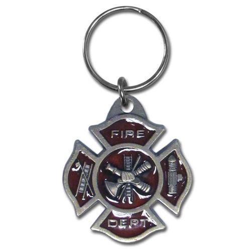 Licensed Sports Accessories - Fire Department Maltese Cross Metal Key Chain with Enameled Details-Key Chains,Sculpted Key Chain,Enameled Key Chain-JadeMoghul Inc.