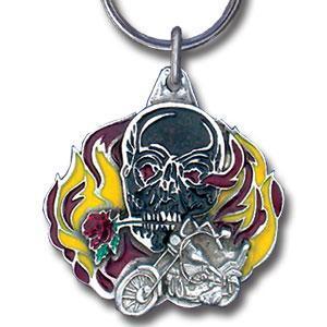 Licensed Sports Accessories - Flaming Skull Metal Key Chain with Enameled Details-Key Chains,Sculpted Key Chain,Enameled Key Chain-JadeMoghul Inc.