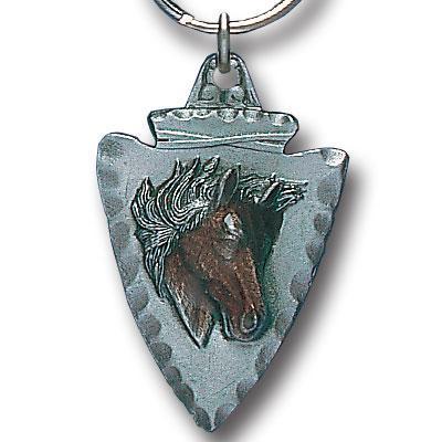 Licensed Sports Accessories - Horse On Arrowhead Metal Key Chain with Enameled Details-Key Chains,Sculpted Key Chain,Enameled Key Chain-JadeMoghul Inc.