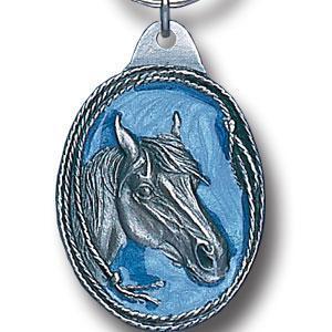 Licensed Sports Accessories - Horse Profile with Rope Border Metal Key Chain with Enameled Details-Key Chains,Sculpted Key Chain,Enameled Key Chain-JadeMoghul Inc.