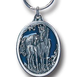 Licensed Sports Accessories - Mare & Foal Western Metal Key Chain with Enameled Details-Key Chains,Sculpted Key Chain,Enameled Key Chain-JadeMoghul Inc.