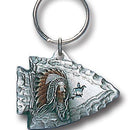 Licensed Sports Accessories - Native American Chief on Arrowhead Metal Key Chain with Enameled Details-Key Chains,Sculpted Key Chain,Enameled Key Chain-JadeMoghul Inc.