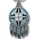Licensed Sports Accessories - Native American Inspired Shield & Feathers Metal Key Chain with Enameled Details-Key Chains,Sculpted Key Chain,Enameled Key Chain-JadeMoghul Inc.