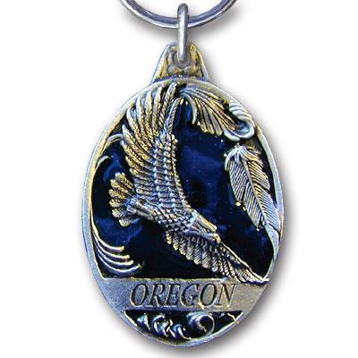 Licensed Sports Accessories - Oregon Eagle Metal Key Chain with Enameled Details-Key Chains,Sculpted Key Chain,Enameled Key Chain-JadeMoghul Inc.