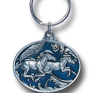 Licensed Sports Accessories - Running Horses Western Metal Key Chain with Enameled Details-Key Chains,Sculpted Key Chain,Enameled Key Chain-JadeMoghul Inc.