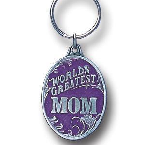Licensed Sports Accessories - World's Greatest Mom Metal Key Chain with Enameled Details-Key Chains,Sculpted Key Chain,Enameled Key Chain-JadeMoghul Inc.