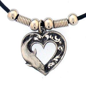 Licensed Sports Originals-Animals-Dolphins - Dolphin Heart Adjustable Cord Necklace-Jewelry & Accessories,Necklaces,Adjustable Cord Necklaces-JadeMoghul Inc.
