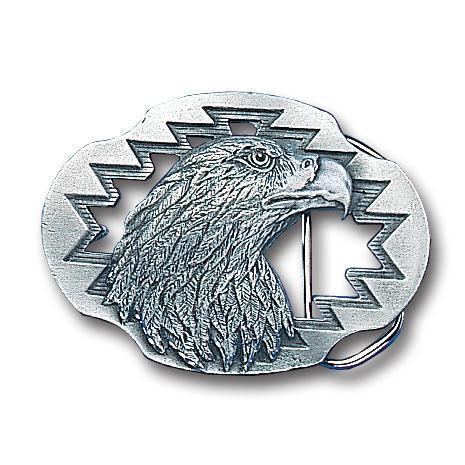 Licensed Sports Originals-Animals-Eagles - Eagle (Diamond Cut and Cutout) Antiqued Belt Buckle-Jewelry & Accessories,Buckles,Enameled Buckles,-JadeMoghul Inc.