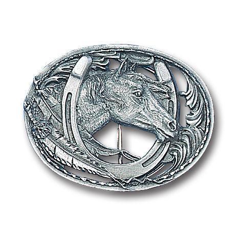 Licensed Sports Originals-Animals-Horses - Horse (Diamond Cut and Cut Out) Antiqued Belt Buckle-Jewelry & Accessories,Buckles,Enameled Buckles,-JadeMoghul Inc.