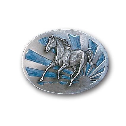 Licensed Sports Originals-Animals-Horses - Running Horse with Sun Enameled Belt Buckle-Jewelry & Accessories,Buckles,Enameled Buckles,-JadeMoghul Inc.