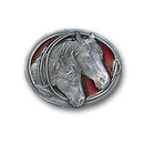 Licensed Sports Originals-Animals-Horses - Two Horse Heads Enameled Belt Buckle-Jewelry & Accessories,Buckles,Enameled Buckles,-JadeMoghul Inc.