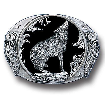 Licensed Sports Originals-Animals-Wolves - Howling Wolf (Diamond Cut ) Enameled Belt Buckle-Jewelry & Accessories,Buckles,Enameled Buckles,-JadeMoghul Inc.