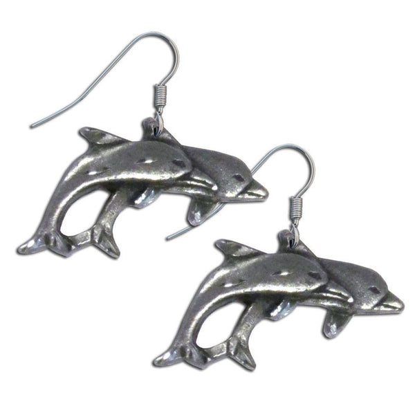 Licensed Sports Originals - Dangle Earrings - Two Dolphins-Jewelry & Accessories,Bracelets,Dangle Earrings,Classic Dangle Earrings, Classic Dangle Earrings-JadeMoghul Inc.