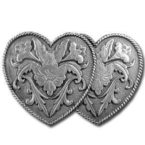 Licensed Sports Originals-Fashion-Hearts - Double Heart Antiqued Belt Buckle-Jewelry & Accessories,Buckles,Antiqued Buckles-JadeMoghul Inc.