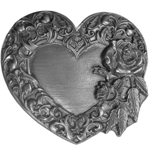 Licensed Sports Originals-Fashion-Hearts - Rose and Heart Antiqued Belt Buckle-Jewelry & Accessories,Buckles,Antiqued Buckles-JadeMoghul Inc.