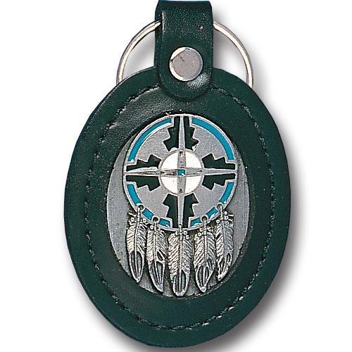 Licensed Sports Originals - Leather Keychain - Shield & Feathers-Key Chains,Leather Key Chains,Siskiyou Originals Leather Chains-JadeMoghul Inc.