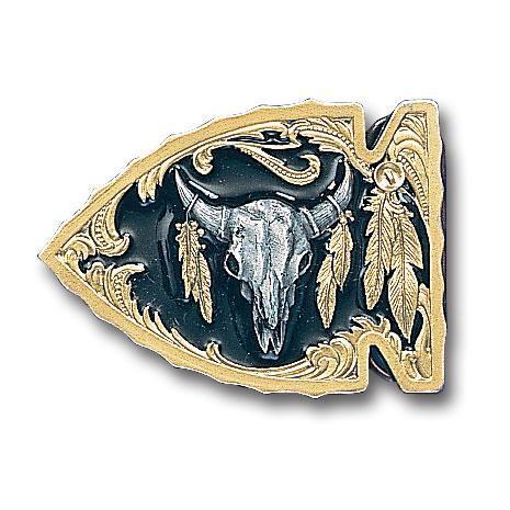 Licensed Sports Originals-Native American Inspired-Arrowhead - Buffalo Skull Vivatone Belt Buckle-Jewelry & Accessories,Buckles,Enameled Buckles-JadeMoghul Inc.