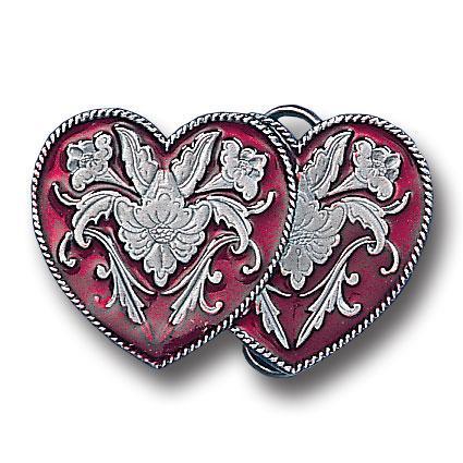 Licensed Sports Originals-Western-Fashion - Western Double Heart Enameled Belt Buckle-Jewelry & Accessories,Buckles,Enameled Buckles,-JadeMoghul Inc.