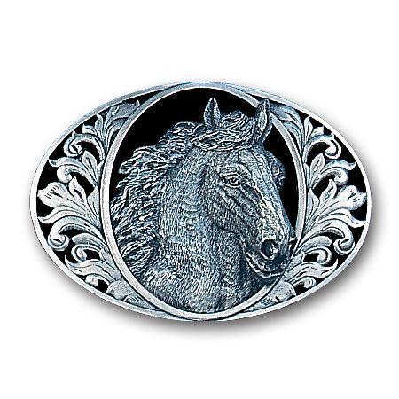Licensed Sports Originals-Western-Horses - Horse Head with Western Scroll Enameled Belt Buckle-Jewelry & Accessories,Buckles,Enameled Buckles,-JadeMoghul Inc.