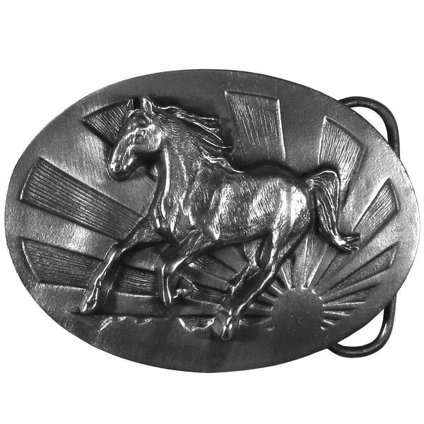 Licensed Sports Originals-Western-Horses - Running Horse Antiqued Belt Buckle-Jewelry & Accessories,Buckles,Antiqued Buckles-JadeMoghul Inc.