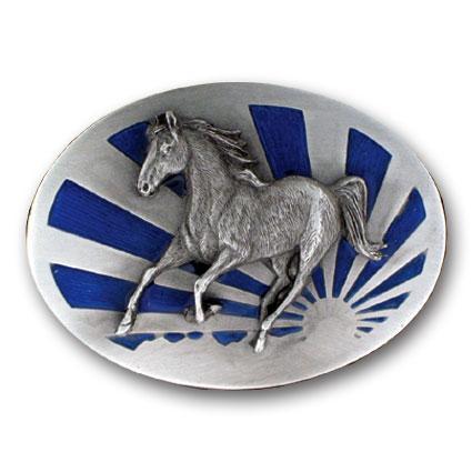 Licensed Sports Originals-Western-Horses - Running Horse Enameled Belt Buckle-Jewelry & Accessories,Buckles,Enameled Buckles,-JadeMoghul Inc.