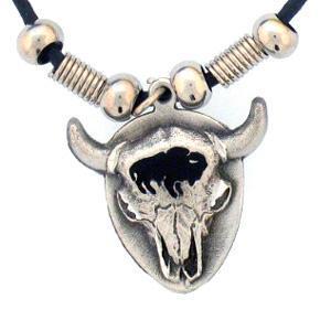 Licensed Sports Originals-Western-Skulls - Bison Skull Adjustable Cord Necklace-Jewelry & Accessories,Necklaces,Adjustable Cord Necklaces-JadeMoghul Inc.