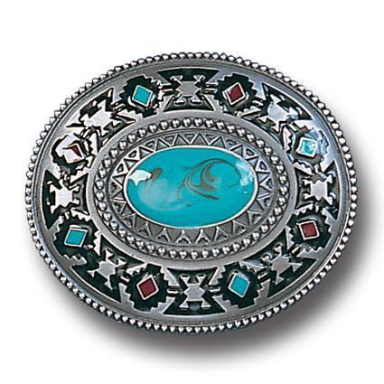 Licensed Sports Originals-Western-Southwestern - Southwestern Design with Torquoise Color Accent Enameled Belt Buckle-Jewelry & Accessories,Buckles,Enameled Buckles,-JadeMoghul Inc.