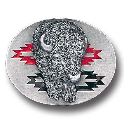 Licensed Sports Originals-Western-Wildlife - Southwest Buffalo Head Enameled Belt Buckle-Jewelry & Accessories,Buckles,Enameled Buckles,-JadeMoghul Inc.