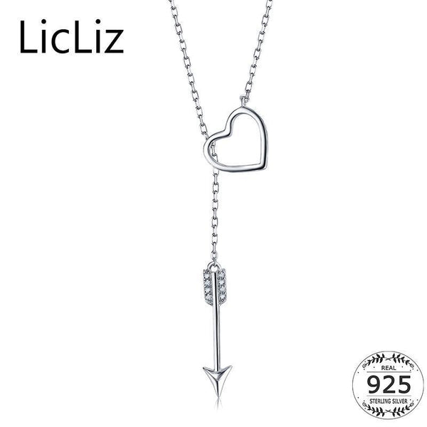 LicLiz 925 Love Heart Necklace Pendants For Women Collar Choker Silver Initial Letter Necklace Chain Y 925 Arrow Necklace LN0234--JadeMoghul Inc.