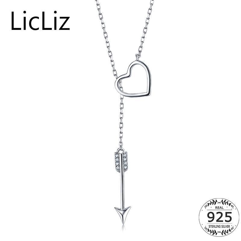 LicLiz 925 Love Heart Necklace Pendants For Women Collar Choker Silver Initial Letter Necklace Chain Y 925 Arrow Necklace LN0234--JadeMoghul Inc.