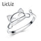 LicLiz 925 Sterling Silver Lucky Cat Design Open Ring Polished Finish Rhodium Plated Jewelry For Girls Women Best Wish LR0051--JadeMoghul Inc.