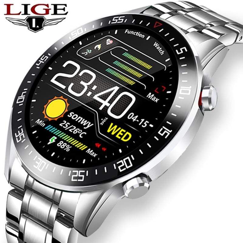 LIGE Smart Watch Men smartwatch LED Full Touch Screen For Android iOS Heart Rate Blood Pressure Monitor Waterproof Fitness Watch AExp