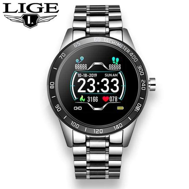 LIGE Steel Band Smart Watch Men Heart Rate Blood Pressure Monitor Sport Multifunction Mode Fitness Tracker Waterproof Smartwatch AExp