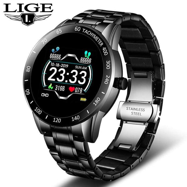 LIGE Steel Band Smart Watch Men Heart Rate Blood Pressure Monitor Sport Multifunction Mode Fitness Tracker Waterproof Smartwatch AExp