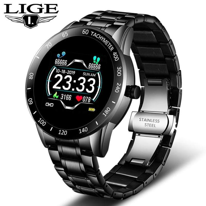 LIGE Steel Band Smart Watch Men Heart Rate Blood Pressure Monitor Sport Multifunction Mode Fitness Tracker Waterproof Smartwatch AExp
