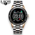 LIGE Steel Band Smart Watch Men Heart Rate Blood Pressure Monitor Sport Multifunction Mode Fitness Tracker Waterproof Smartwatch AExp