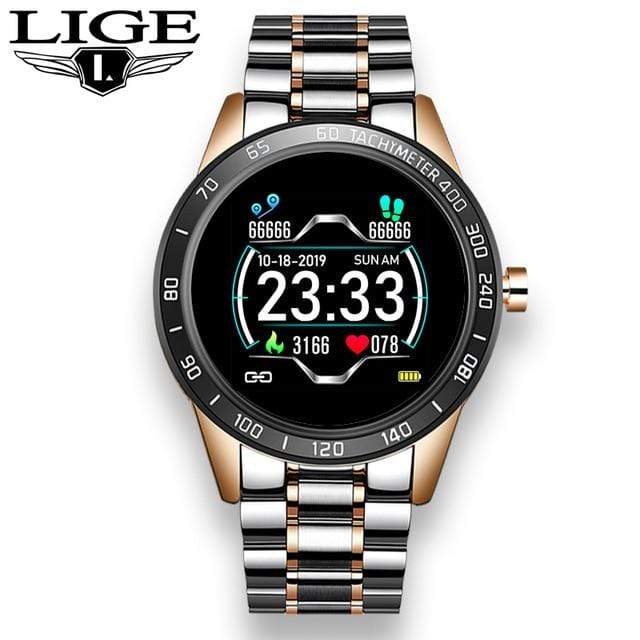 LIGE Steel Band Smart Watch Men Heart Rate Blood Pressure Monitor Sport Multifunction Mode Fitness Tracker Waterproof Smartwatch AExp