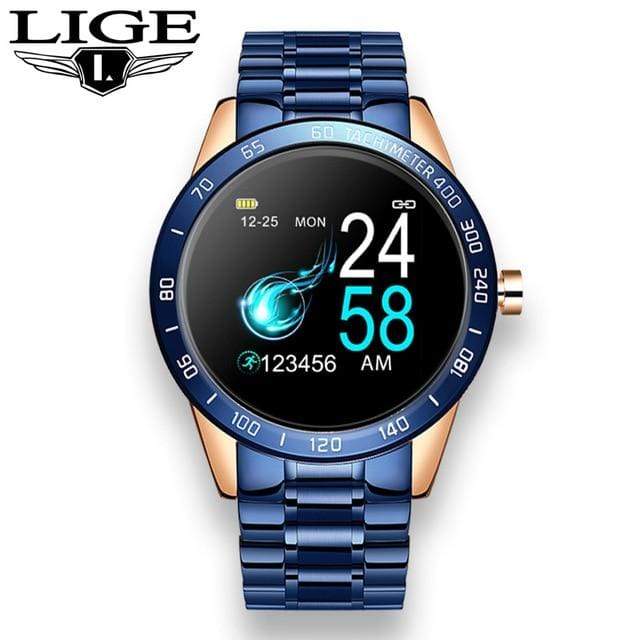 LIGE Steel Band Smart Watch Men Heart Rate Blood Pressure Monitor Sport Multifunction Mode Fitness Tracker Waterproof Smartwatch AExp