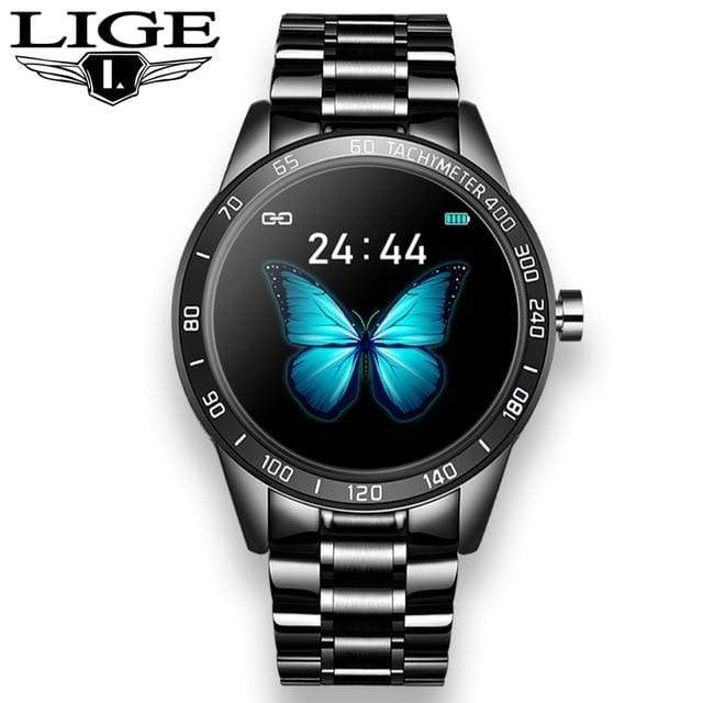 LIGE Steel Band Smart Watch Men Heart Rate Blood Pressure Monitor Sport Multifunction Mode Fitness Tracker Waterproof Smartwatch AExp