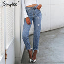 Light Blue Distress Jeans With Pearls-Blue-34-JadeMoghul Inc.